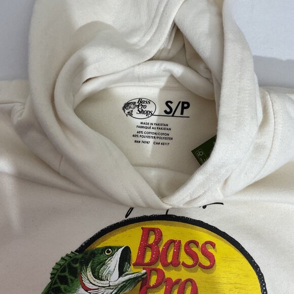 Johnny Morris Bass Pro Shops Logo Hoodie S/P Cream Cotton Blend - Picture 5 of 8